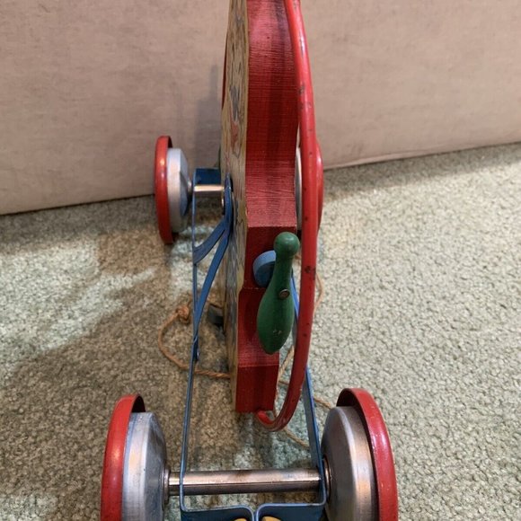 1949 - 12” VINTAGE GONG BELL MFG. CLOWN PULL TOY ORIGINAL Heavy Metal Rare Toy!! - Picture 3 of 5